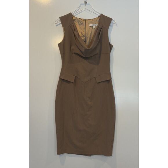 Boston Proper Tan Cowlneck Sheath Dress Career Womens Size 8 (732) - Picture 2 of 6